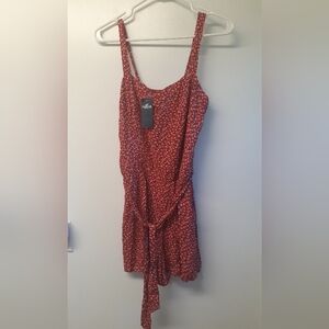 NWT Hollister red flowered shortie romper - size large